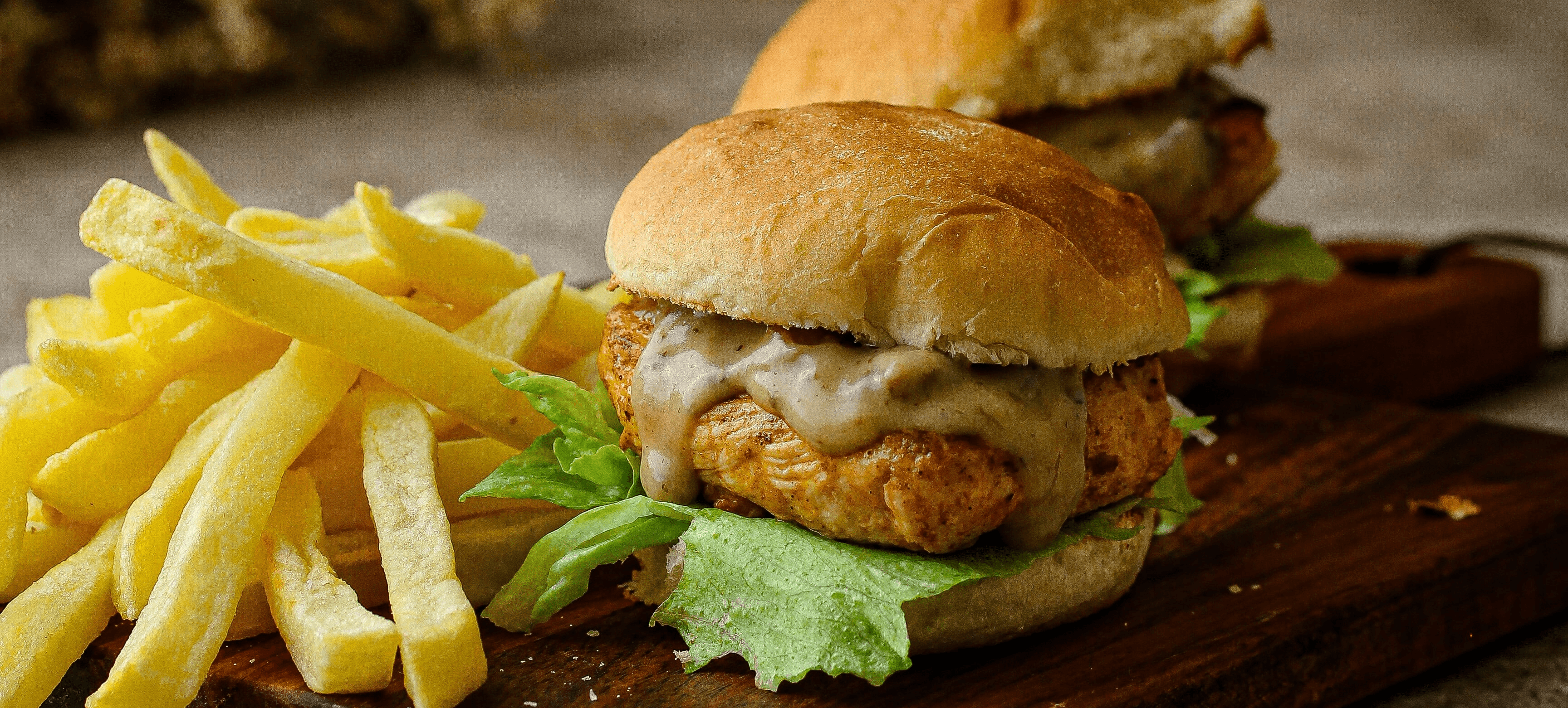 Chicken Mushroom Burger and Chips