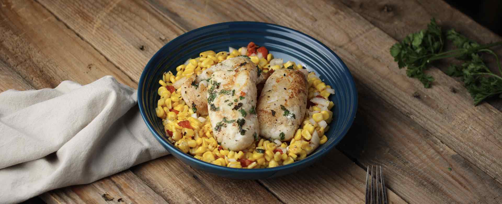 Grilled Hake & Sweetcorn Salsa