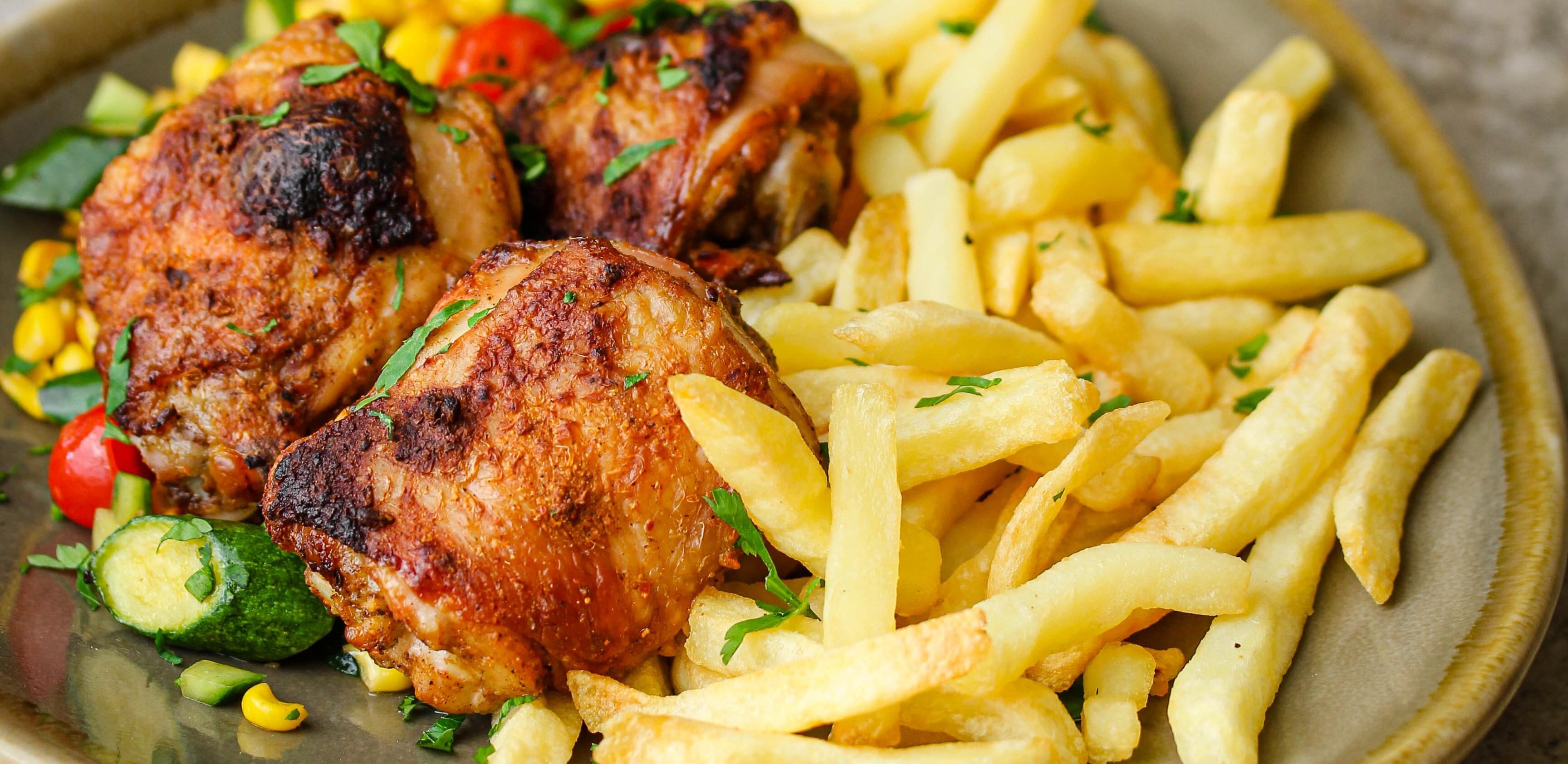 Grilled Chicken Thighs with Fries